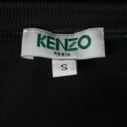 Pre Owned Kenzo Black Tiger Embroidered Crepe Striped Sleeve Sweatshirt S