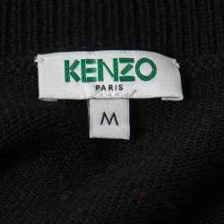 Pre Owned Kenzo Black Logo Embroidered Wool Knit Sweater M