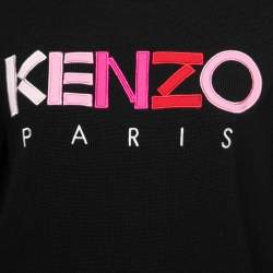Pre Owned Kenzo Black Logo Embroidered Wool Knit Sweater M