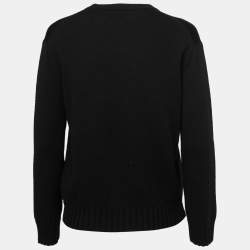 Pre Owned Kenzo Black Logo Embroidered Wool Knit Sweater M