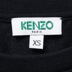 Pre Owned Kenzo Black Contrast Logo Print Cotton Crew Neck T-Shirt XS