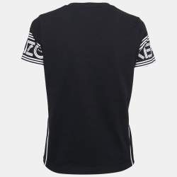 Pre Owned Kenzo Black Contrast Logo Print Cotton Crew Neck T-Shirt XS