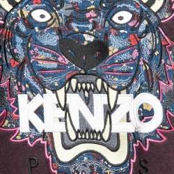 Pre Owned Kenzo Purple Cotton Knit Tiger Embroidered Motif Long Sweatshirt L