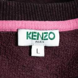 Pre Owned Kenzo Purple Cotton Knit Tiger Embroidered Motif Long Sweatshirt L