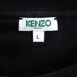 Pre Owned Kenzo Black Cotton Knit Jungle Embroidered Sweatshirt L