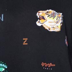 Pre Owned Kenzo Black Mini Logos Printed Cotton Knit Sweatshirt L