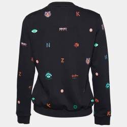 Pre Owned Kenzo Black Mini Logos Printed Cotton Knit Sweatshirt L