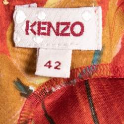 Pre Owned Kenzo Multicolor Floral Printed Cotton Ruched V-Neck Sleeveless Top L