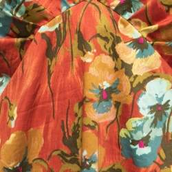 Pre Owned Kenzo Multicolor Floral Printed Cotton Ruched V-Neck Sleeveless Top L