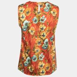 Pre Owned Kenzo Multicolor Floral Printed Cotton Ruched V-Neck Sleeveless Top L