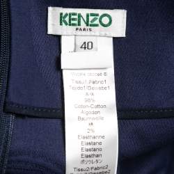 Pre Owned Kenzo Blue Jacquard Cotton Button Embellished Pleated Mini Skirt M