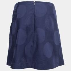 Pre Owned Kenzo Blue Jacquard Cotton Button Embellished Pleated Mini Skirt M