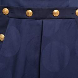 Pre Owned Kenzo Blue Jacquard Cotton Button Embellished Pleated Mini Skirt M