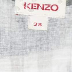Kenzo Grey Abstract Printed Gauze Draped Asymmetrical Midi Dress M