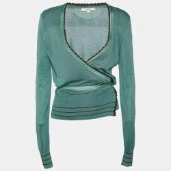 Kenzo Light Green Silk & Cashmere Knit Wrap Cardigan L