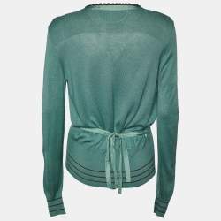 Kenzo Light Green Silk & Cashmere Knit Wrap Cardigan L