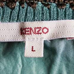 Kenzo Light Green Silk & Cashmere Knit Wrap Cardigan L