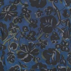 Pre Owned Kenzo Navy Blue Floral Printed Silk Asymmetrical Peplum Top M