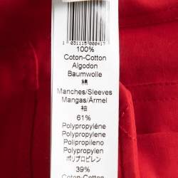 Kenzo Red Cotton Pattern Knitted Sleeves Button Front Cropped Jacket L