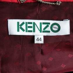 Kenzo Red Cotton Pattern Knitted Sleeves Button Front Cropped Jacket L