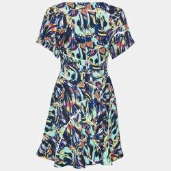 Pre Owned Kenzo Multicolor Printed Crepe Draped Mini Dress S