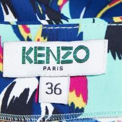 Pre Owned Kenzo Multicolor Printed Crepe Draped Mini Dress S