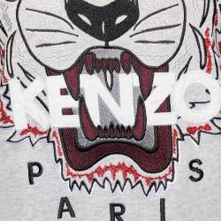 Pre Owned Kenzo Light Grey Tiger Embroidered Cotton Crewneck Sweatshirt M