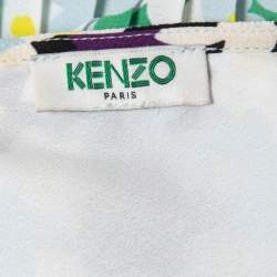 Pre Owned Kenzo Multicolor Crepe Ruffle Detailed Long Sleeve Midi Dress L