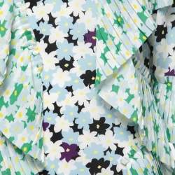 Pre Owned Kenzo Multicolor Crepe Ruffle Detailed Long Sleeve Midi Dress L