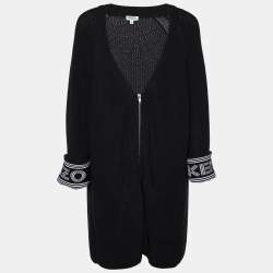Pre Owned Kenzo Black Cotton & Wool Knit Zip Front Cardigan XL