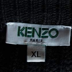 Pre Owned Kenzo Black Cotton & Wool Knit Zip Front Cardigan XL