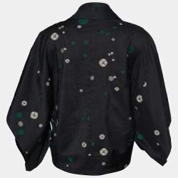 Kenzo Black Jacquard Kimono Button Front Shrug L