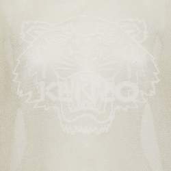 Pre Owned Kenzo Beige Tiger Motif Lurex Knit T-Shirt XL