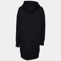 Pre Owned Kenzo Black Logo Embroidered Cotton Knit Hooded Coat L