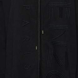 Pre Owned Kenzo Black Logo Embroidered Cotton Knit Hooded Coat L