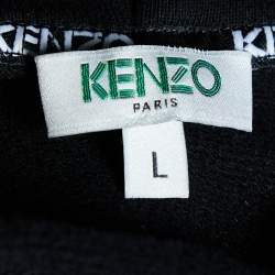 Pre Owned Kenzo Black Logo Embroidered Cotton Knit Hooded Coat L
