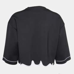 Pre Owned Kenzo Black Crepe Flared Hem Crop Top M