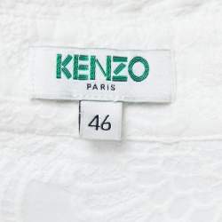 Pre Owned Kenzo White Floral Embroidered Cotton Short Sleeve Shirt XL