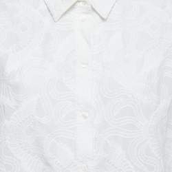 Pre Owned Kenzo White Floral Embroidered Cotton Short Sleeve Shirt XL