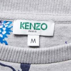 Pre Owned Kenzo Grey Floral Printed Cotton Crew Neck Sweatshirt M