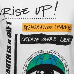 Pre Owned Kenzo White Cotton Rise Up Print T-Shirt S