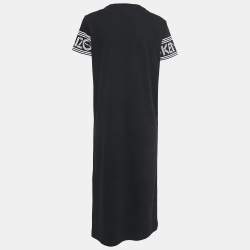 Pre Owned Kenzo Black Cotton Logo Printed Sleeve Detail Midi Dress M