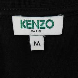 Pre Owned Kenzo Black Cotton Logo Printed Sleeve Detail Midi Dress M