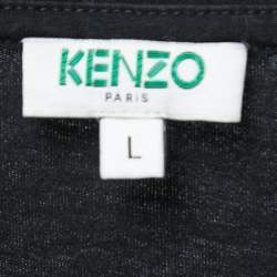 Pre Owned Kenzo Black Cotton Tiger Motif Print T-Shirt L