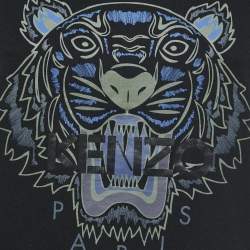 Pre Owned Kenzo Black Cotton Tiger Motif Print T-Shirt L