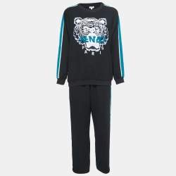 Kenzo Black Crepe Tiger Motif Track Top & Pants M