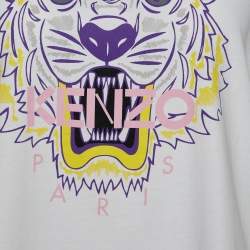 Pre Owned Kenzo White Tiger Printed Cotton Knit T-Shirt XL
