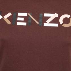 Pre Owned Kenzo Brown Logo Printed Cotton Half Sleeve T-Shirt S