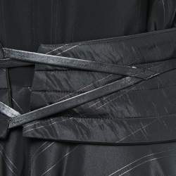 Pre Owned Kenzo Black Striped Crepe Button Front Flared Maxi Dress M