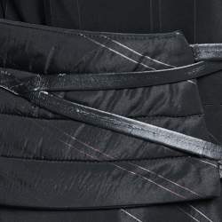 Pre Owned Kenzo Black Striped Crepe Button Front Flared Maxi Dress M